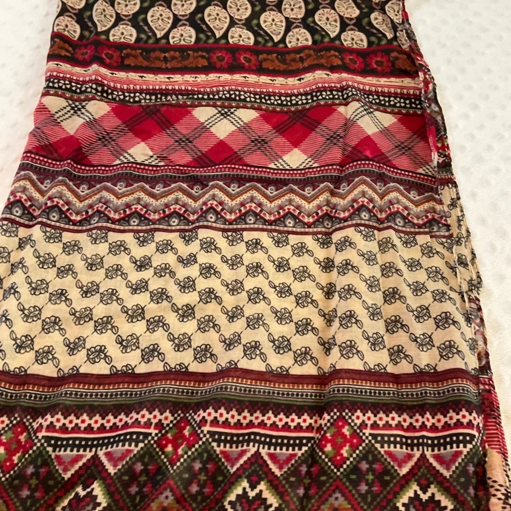 Gold Coast Bohemian Patchwork Scarf Wrap Shawl Red Beige‎ Boho Festival